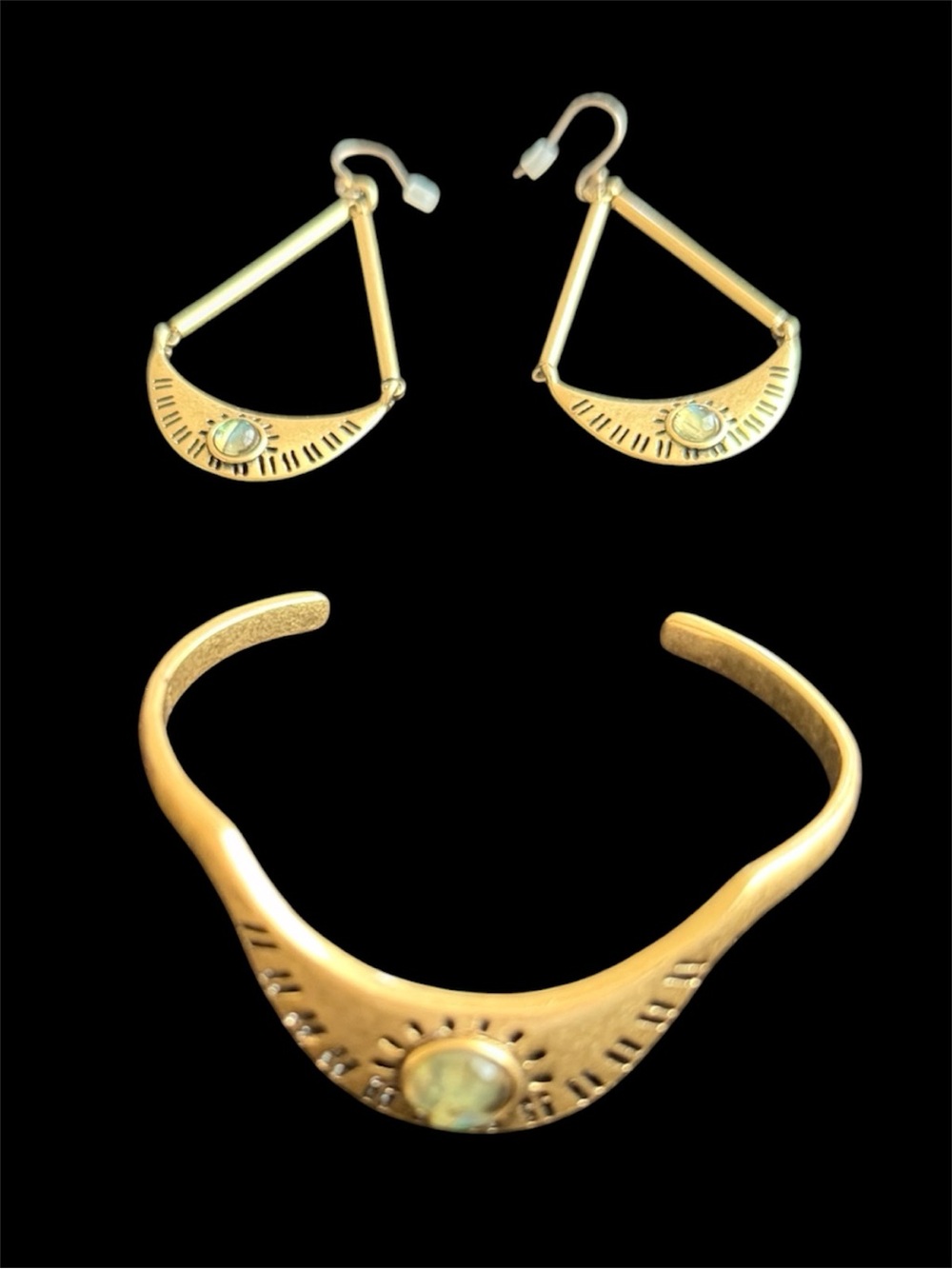 Lucky Brand Gold-Tone Crescent Drop Earrings with Iridescent Stones